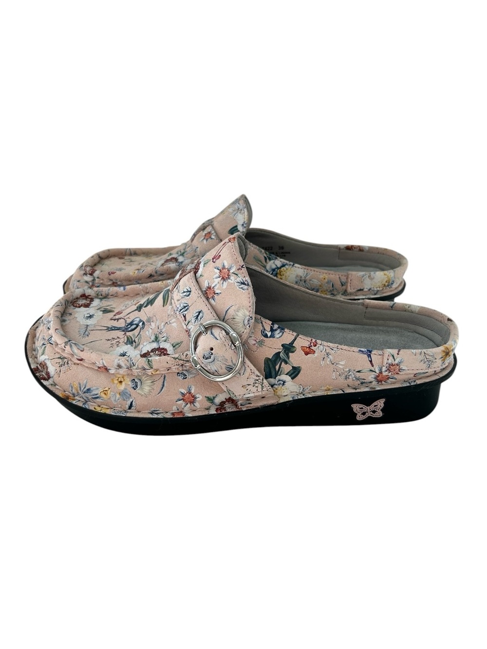 ALEGRIA Brigid Pale Pink Floral Pretty Calm Pattern Suede Leather Mules 39